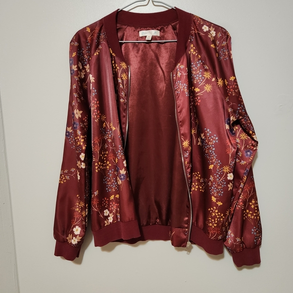 Floral Burgundy Bomber Jacket - Picture 4 of 5